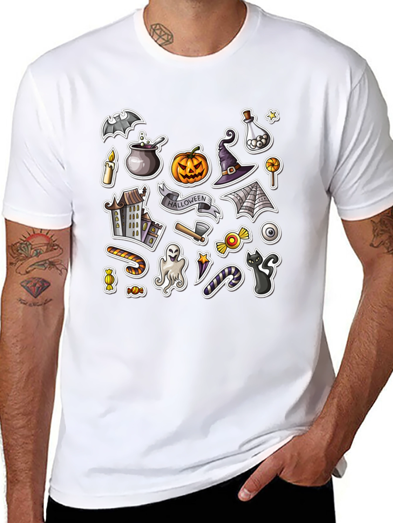 Spooky Halloween Stickers Graphic Tee