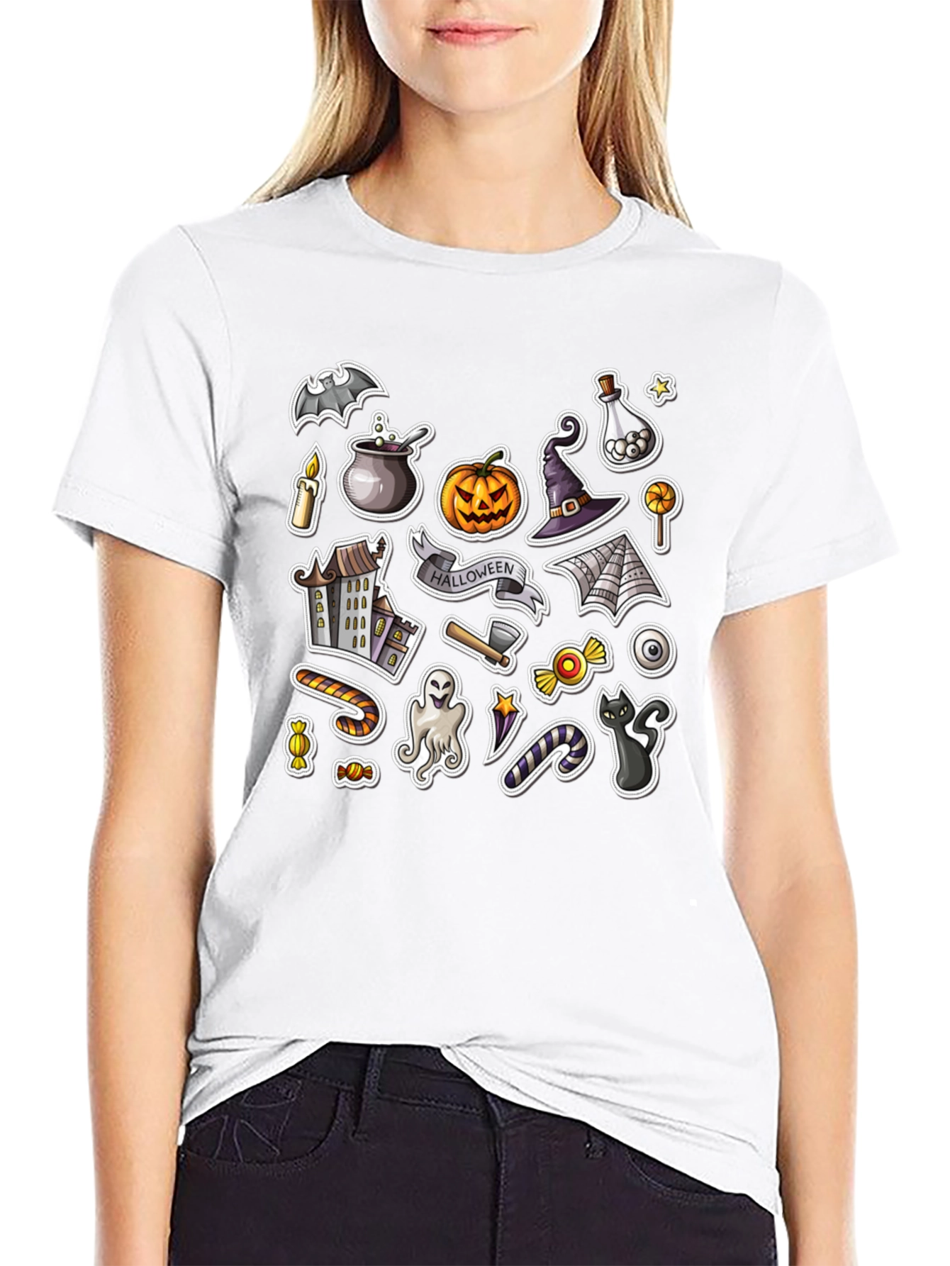 Spooky Halloween Stickers Graphic Tee