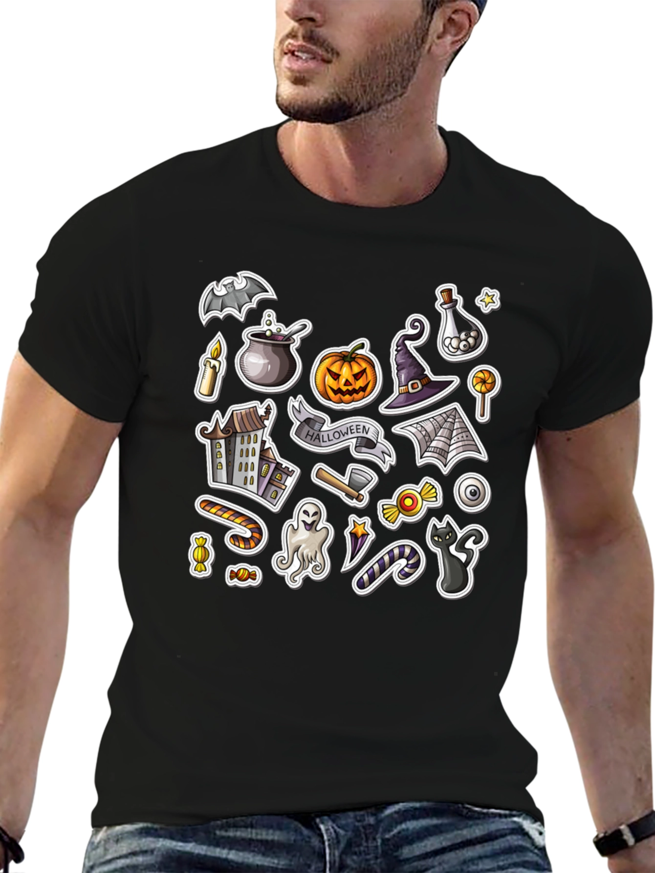 Spooky Halloween Stickers Graphic Tee