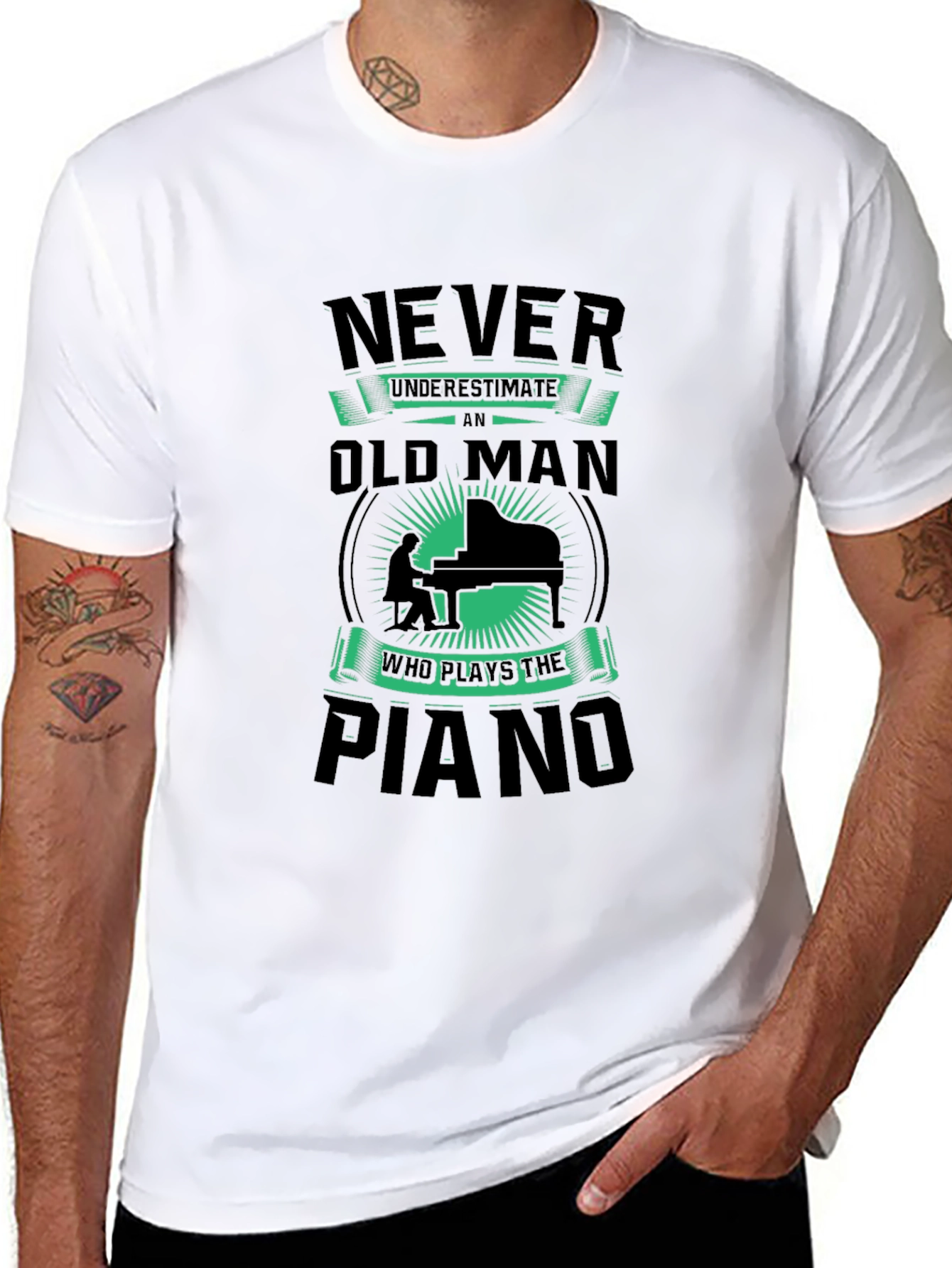 Never Underestimate Old Man Piano T-Shirt
