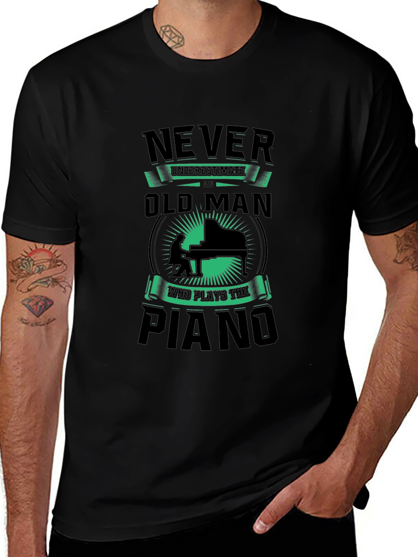Never Underestimate Old Man Piano T-Shirt