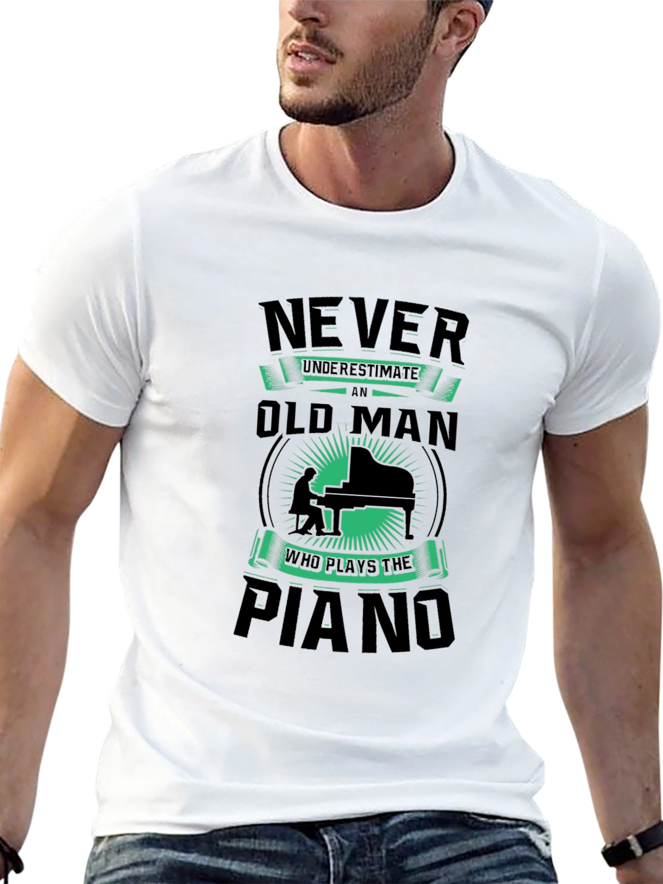Never Underestimate Old Man Piano T-Shirt