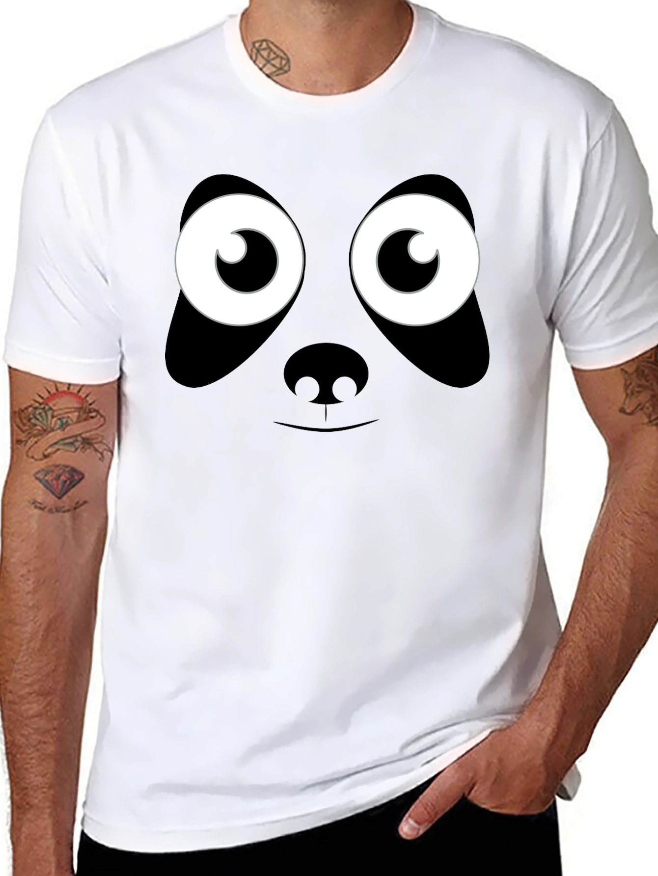 Panda Face Graphic T-Shirt - Black Cotton Tee