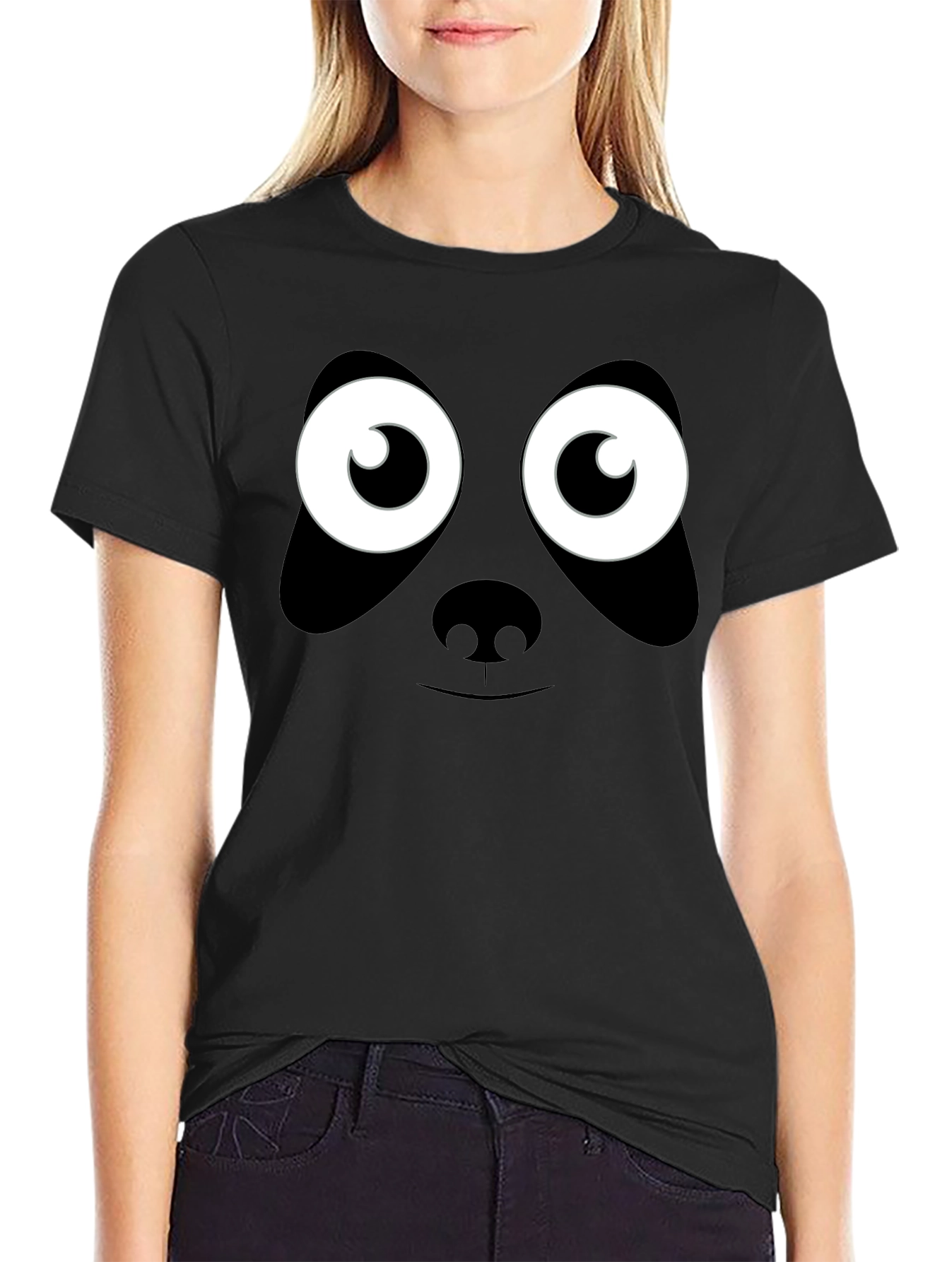 Panda Face Graphic T-Shirt - Black Cotton Tee