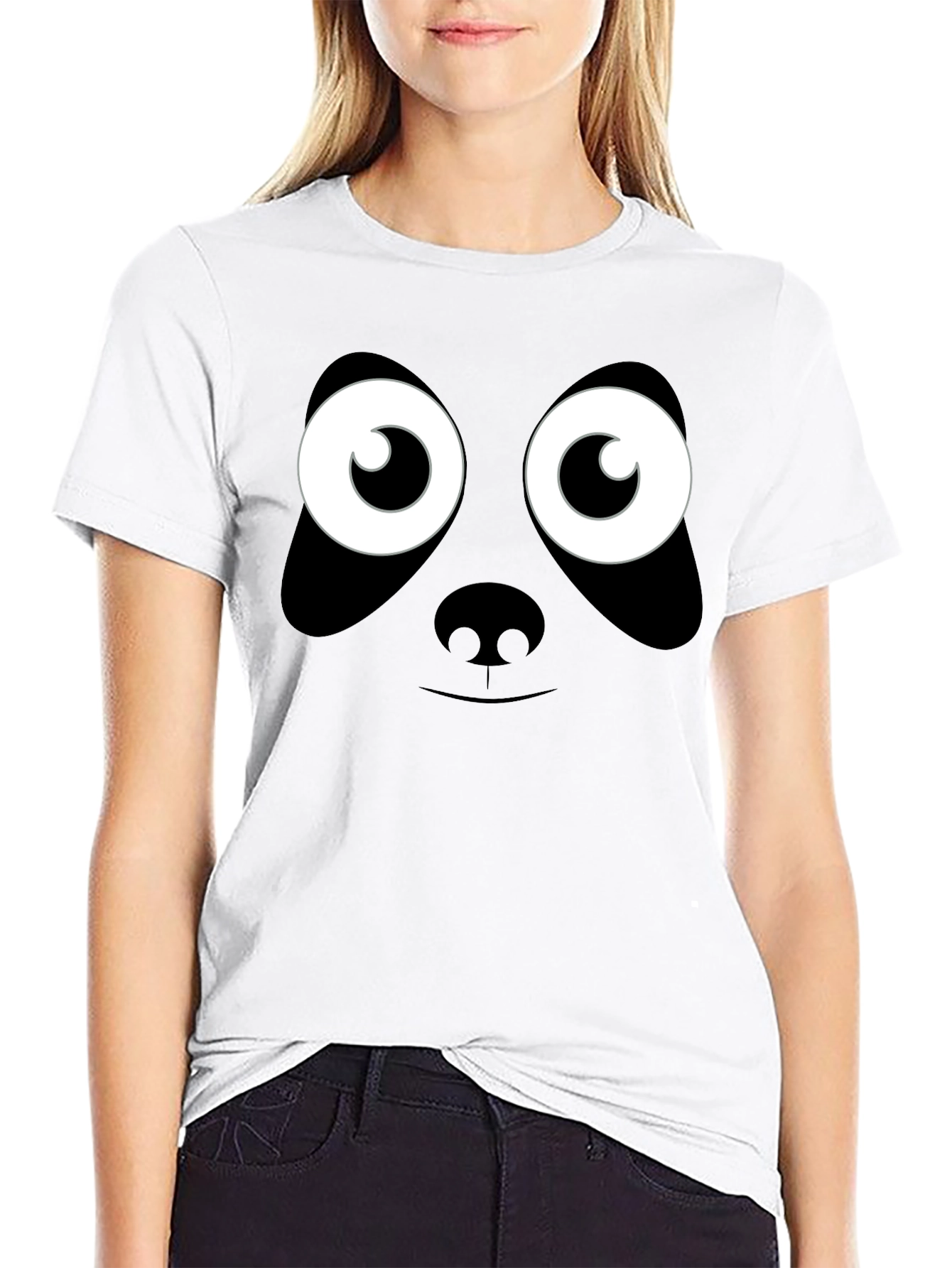 Panda Face Graphic T-Shirt - Black Cotton Tee