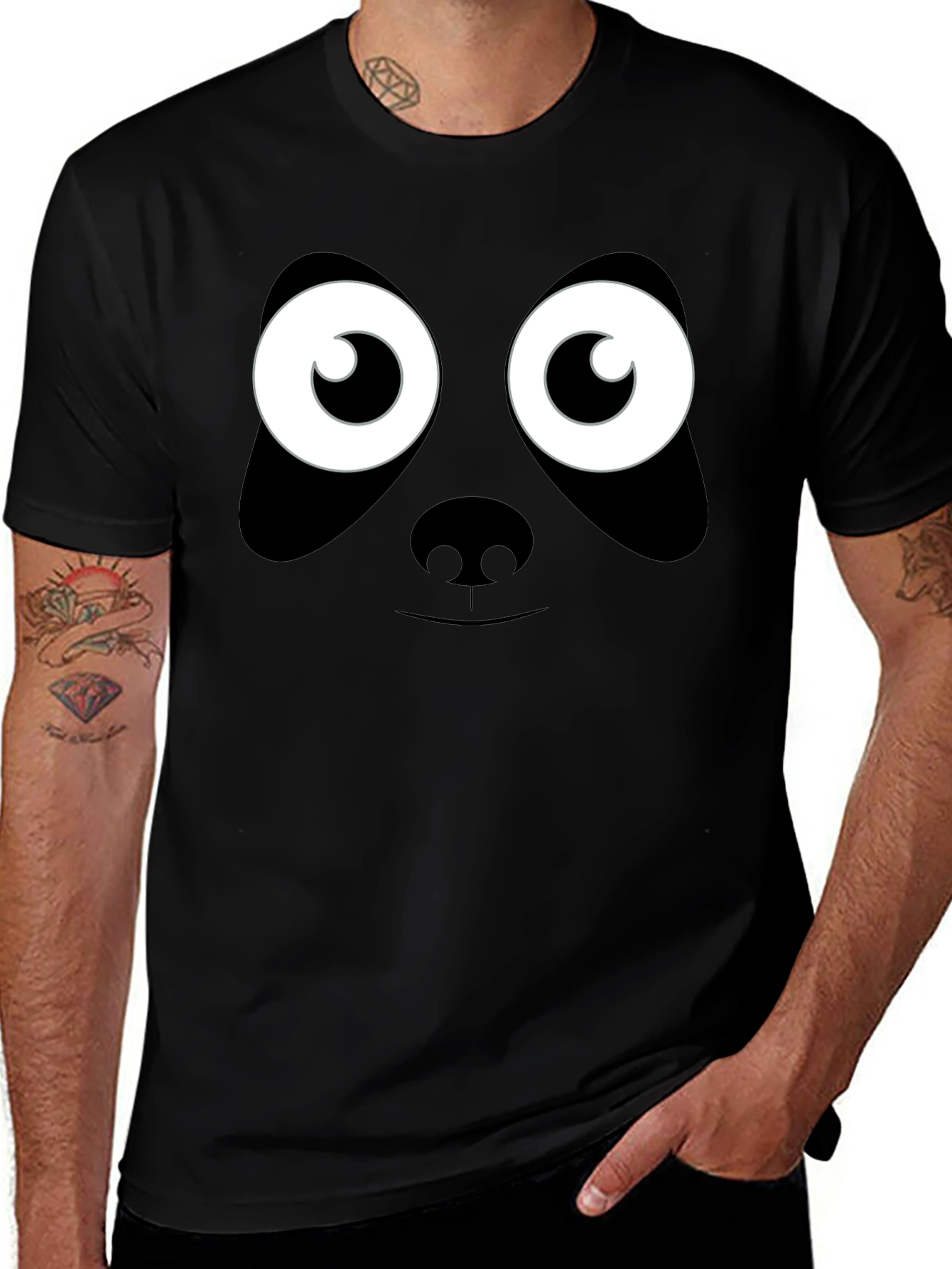 Panda Face Graphic T-Shirt - Black Cotton Tee
