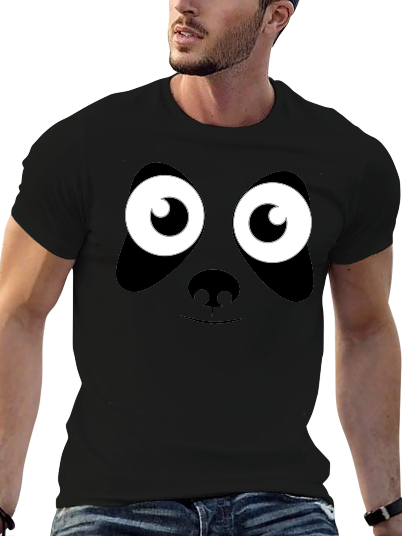 Panda Face Graphic T-Shirt - Black Cotton Tee