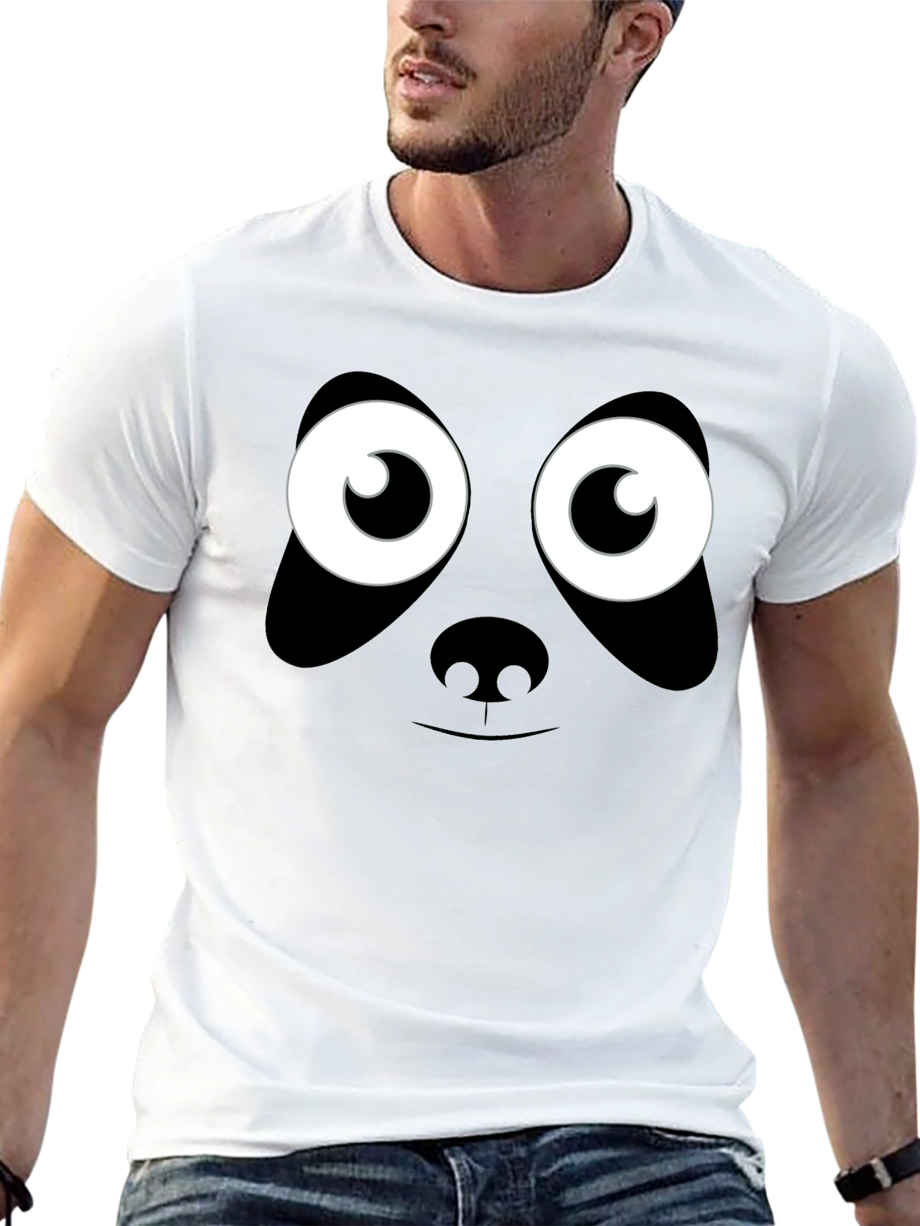 Panda Face Graphic T-Shirt - Black Cotton Tee