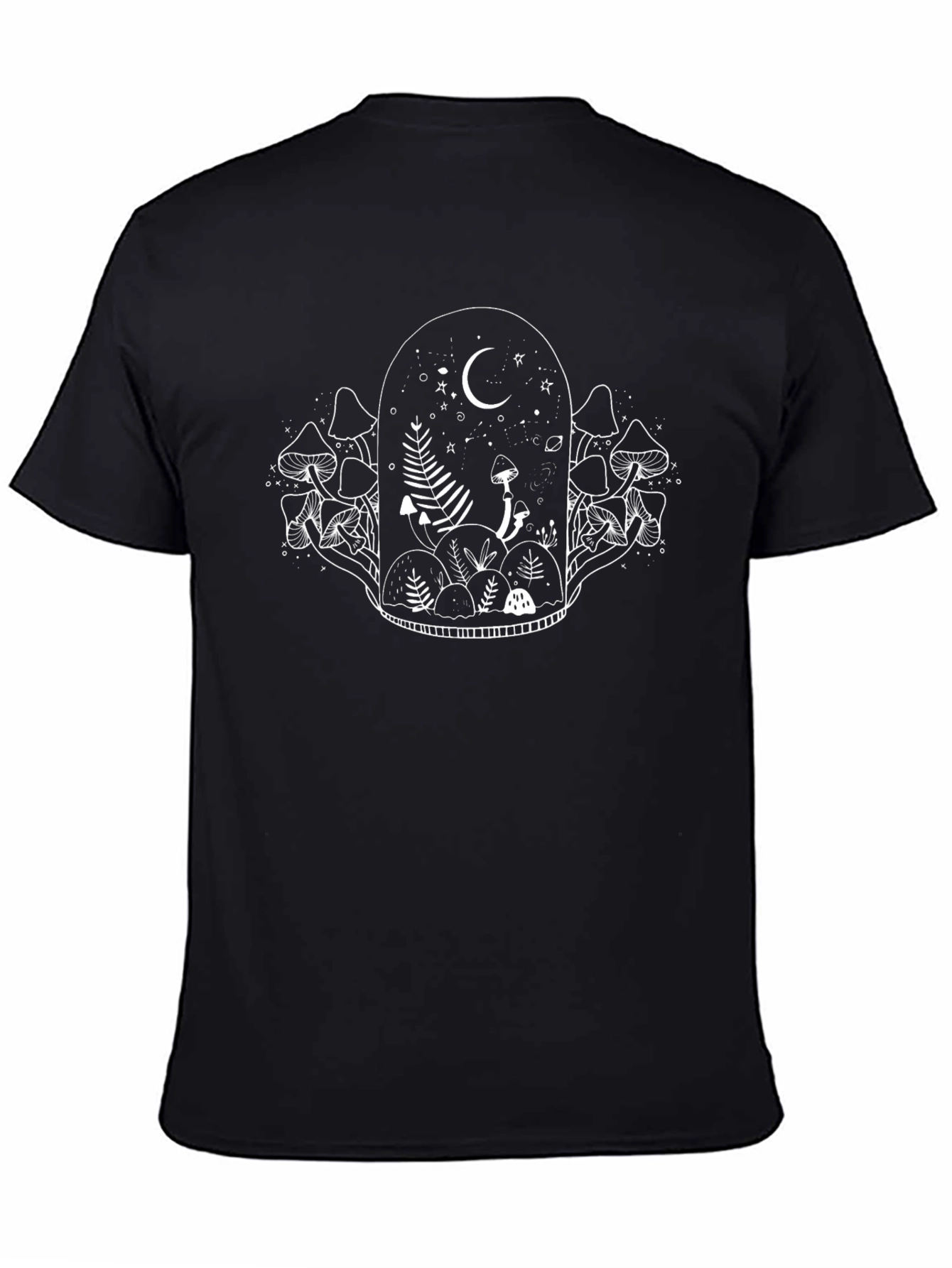 Whimsical Mushroom Terrarium Black T-Shirt