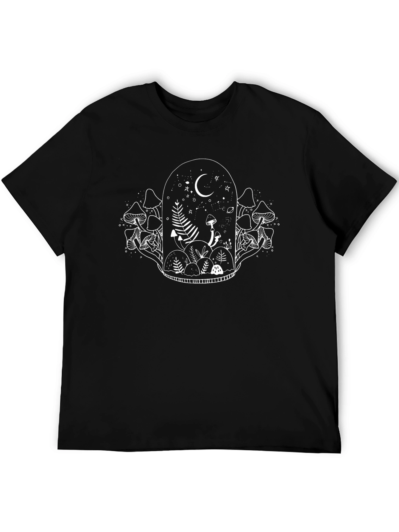 Whimsical Mushroom Terrarium Black T-Shirt