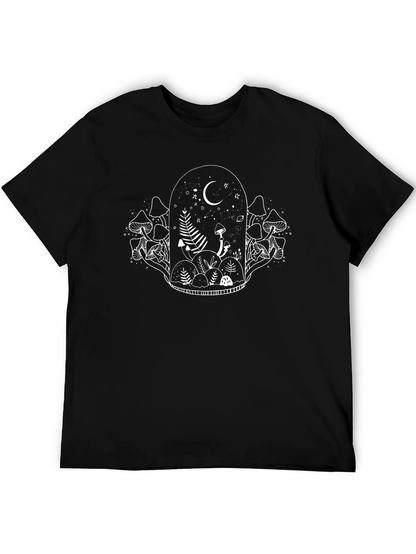 Whimsical Mushroom Terrarium Black T-Shirt
