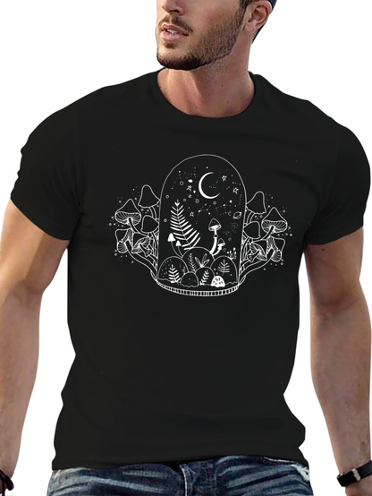 Whimsical Mushroom Terrarium Black T-Shirt