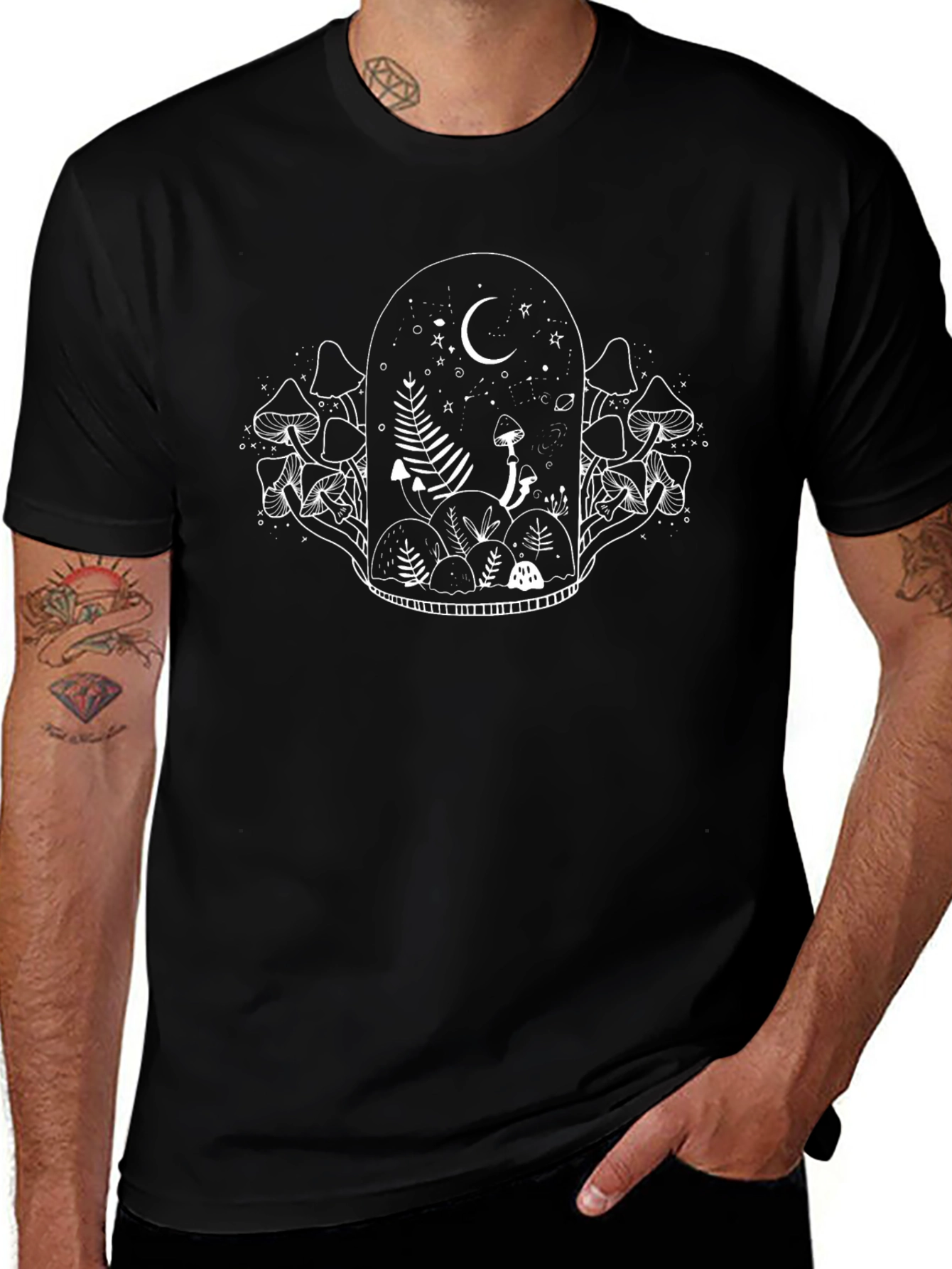 Whimsical Mushroom Terrarium Black T-Shirt
