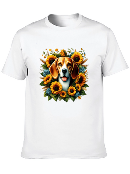 Dog Surrounded by Sunflowers Black T-Shirt