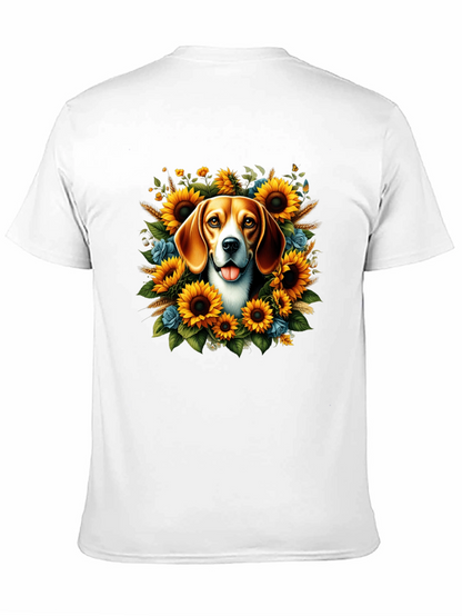 Dog Surrounded by Sunflowers Black T-Shirt