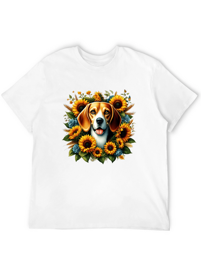 Dog Surrounded by Sunflowers Black T-Shirt