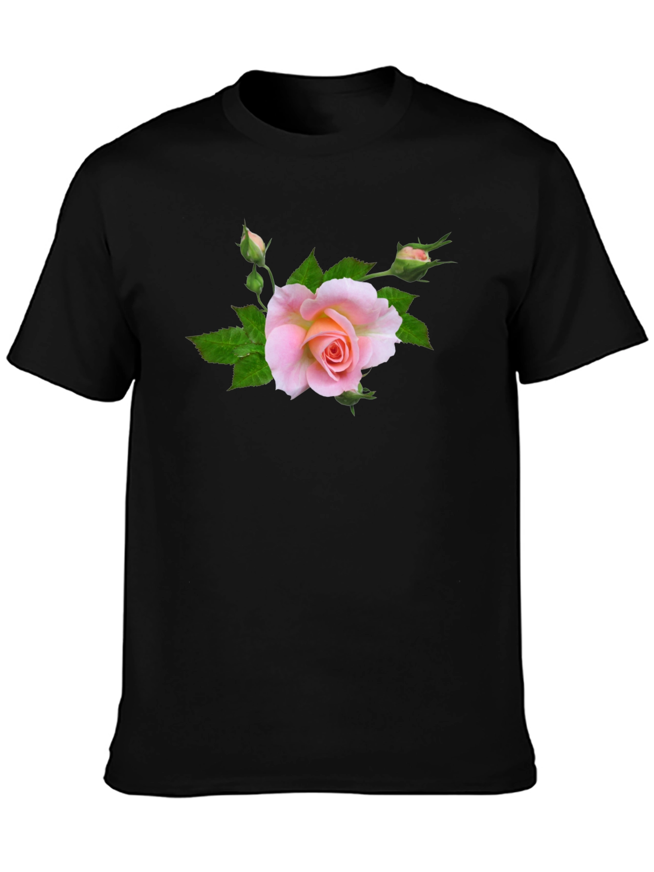 Black T-Shirt with Pink Rose Graphic