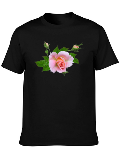 Black T-Shirt with Pink Rose Graphic