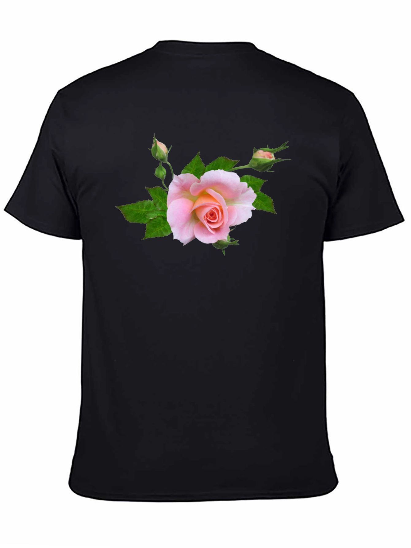 Black T-Shirt with Pink Rose Graphic