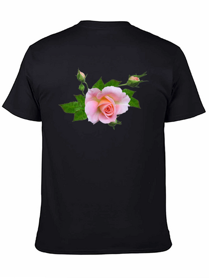 Black T-Shirt with Pink Rose Graphic