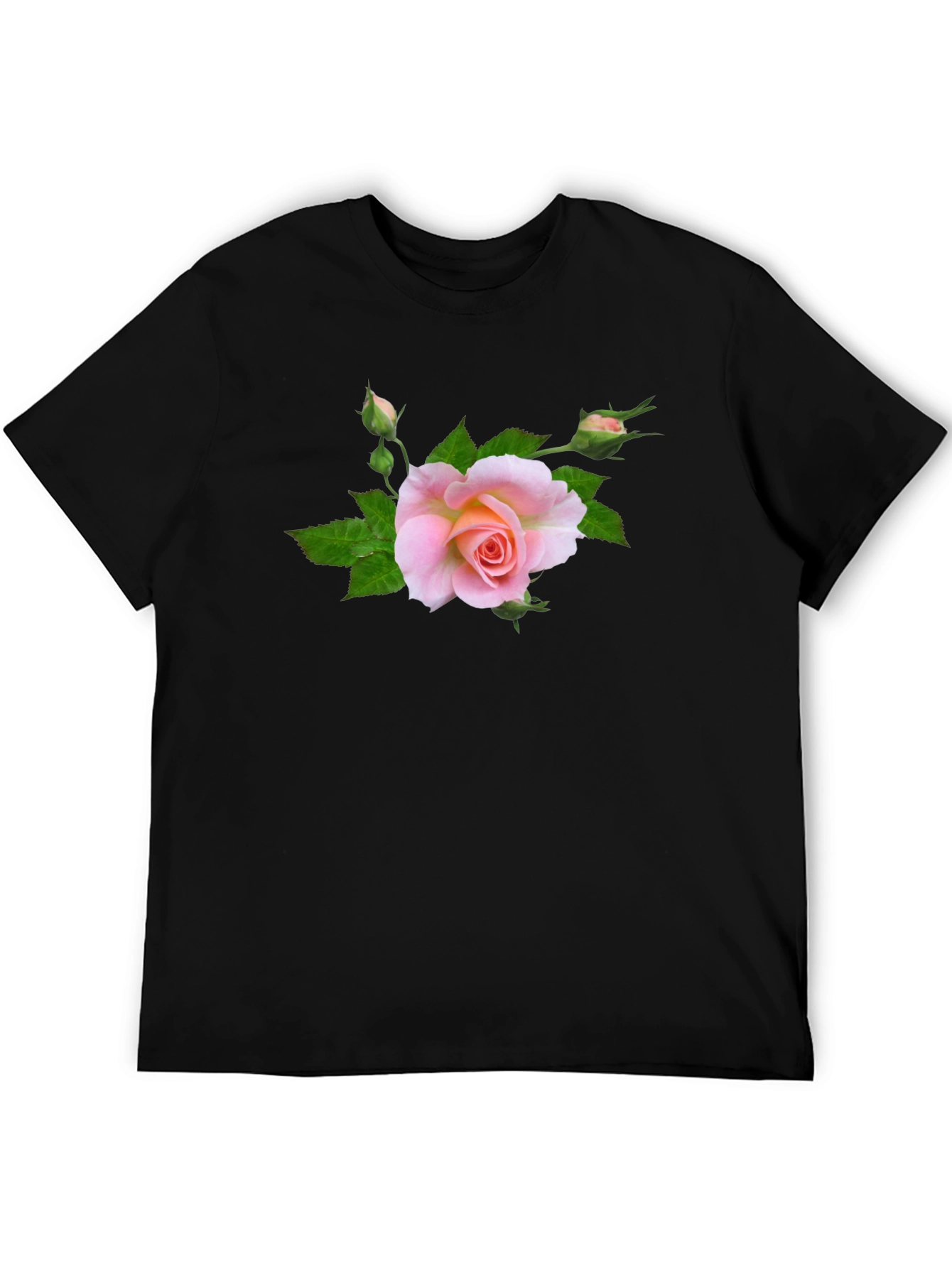 Black T-Shirt with Pink Rose Graphic