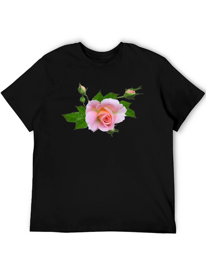 Black T-Shirt with Pink Rose Graphic