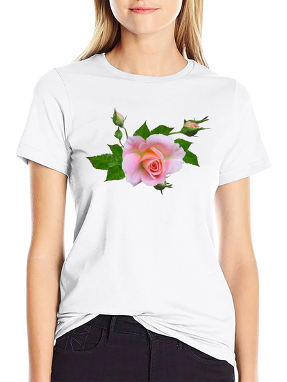 Black T-Shirt with Pink Rose Graphic