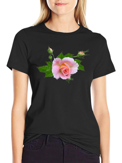 Black T-Shirt with Pink Rose Graphic
