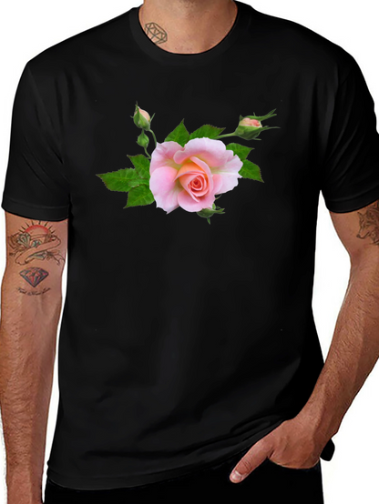 Black T-Shirt with Pink Rose Graphic