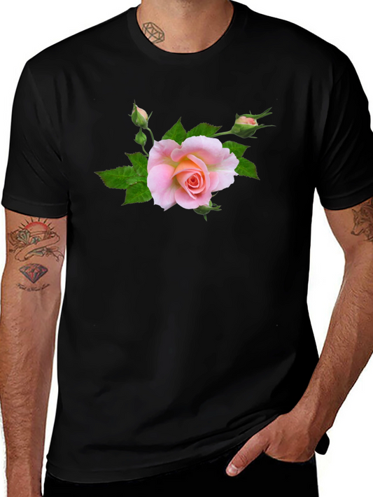 Black T-Shirt with Pink Rose Graphic