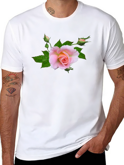 Black T-Shirt with Pink Rose Graphic