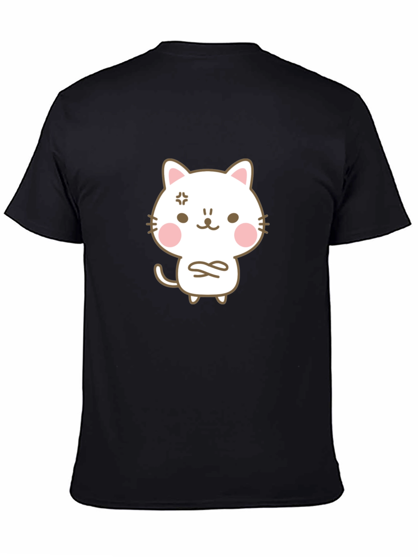 Angry Cat Cartoon Black T-Shirt