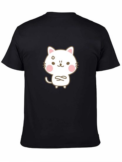 Angry Cat Cartoon Black T-Shirt