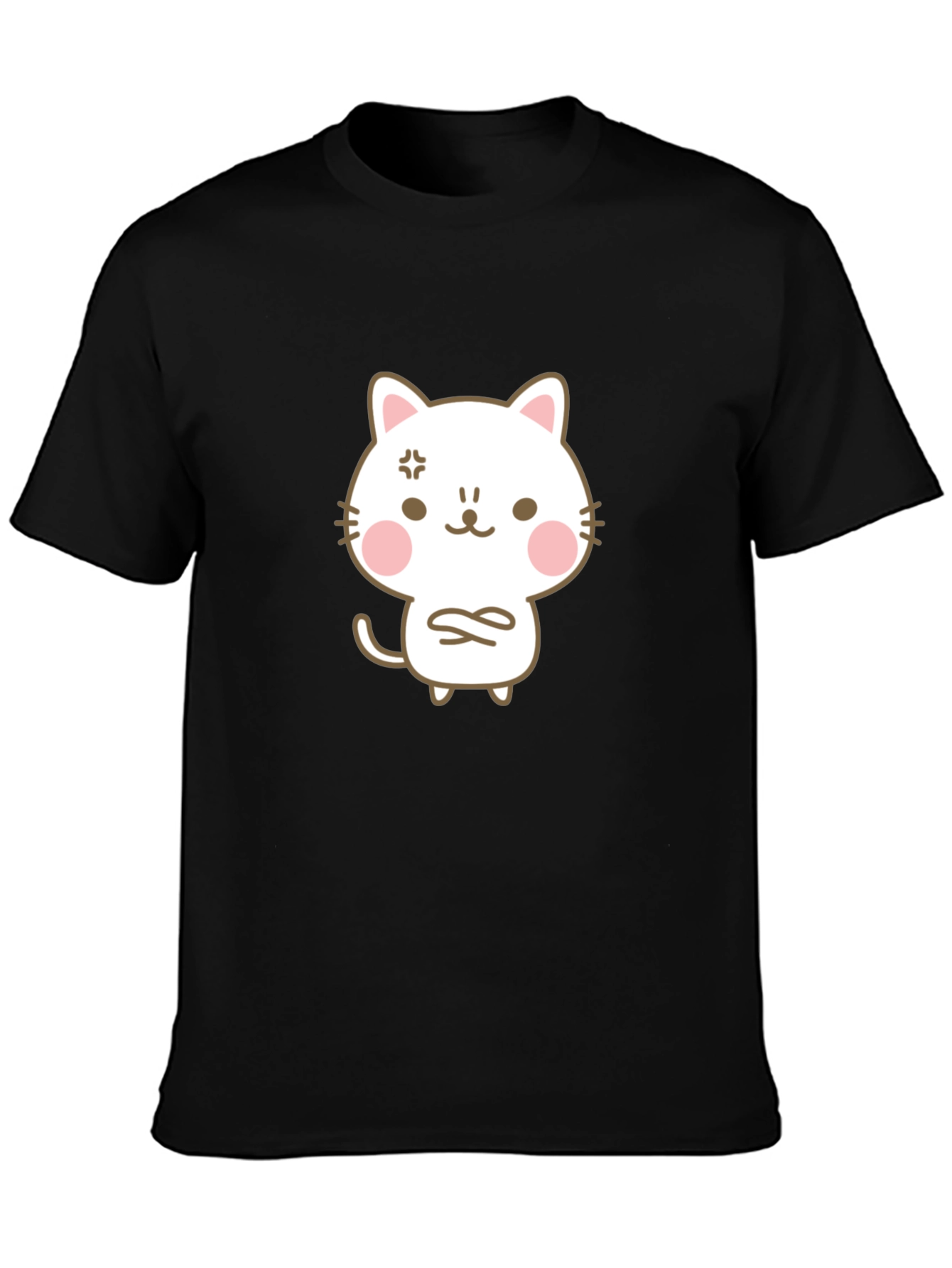 Angry Cat Cartoon Black T-Shirt