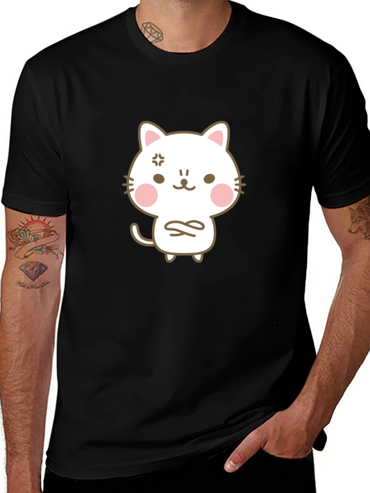 Angry Cat Cartoon Black T-Shirt