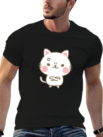 Angry Cat Cartoon Black T-Shirt