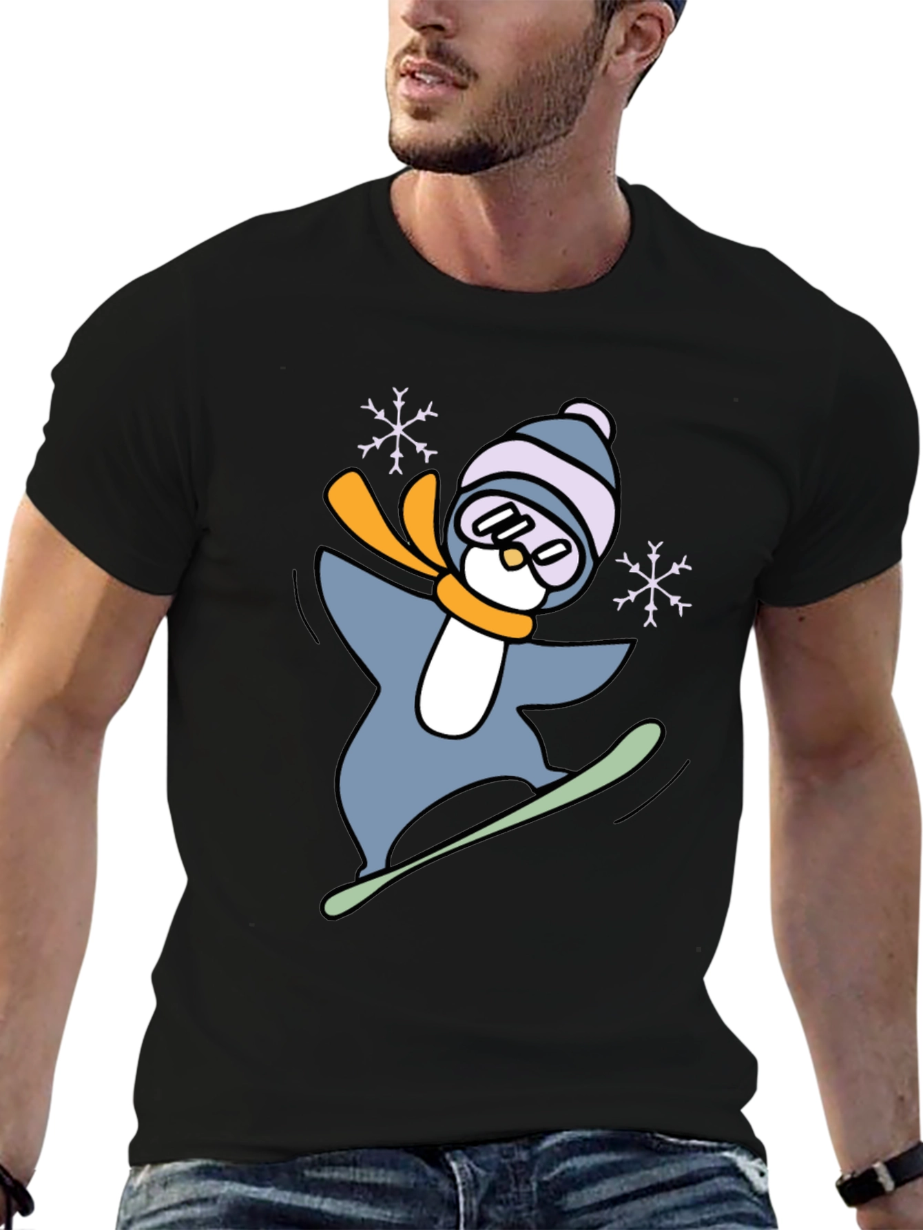 Snowboarding Penguin Graphic Tee