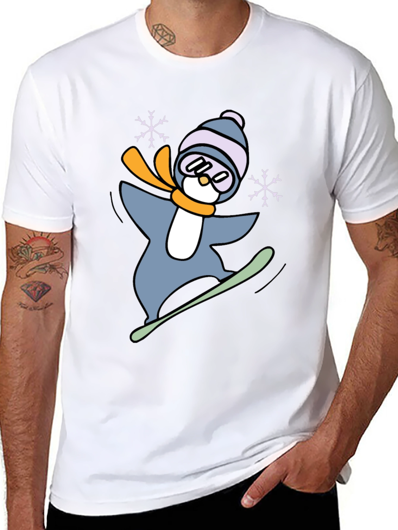 Snowboarding Penguin Graphic Tee