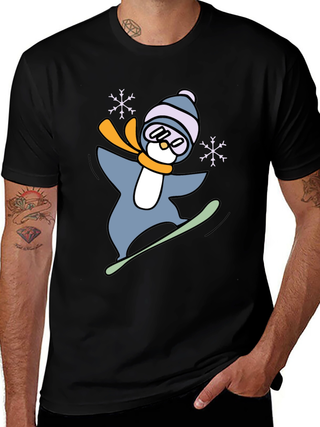 Snowboarding Penguin Graphic Tee