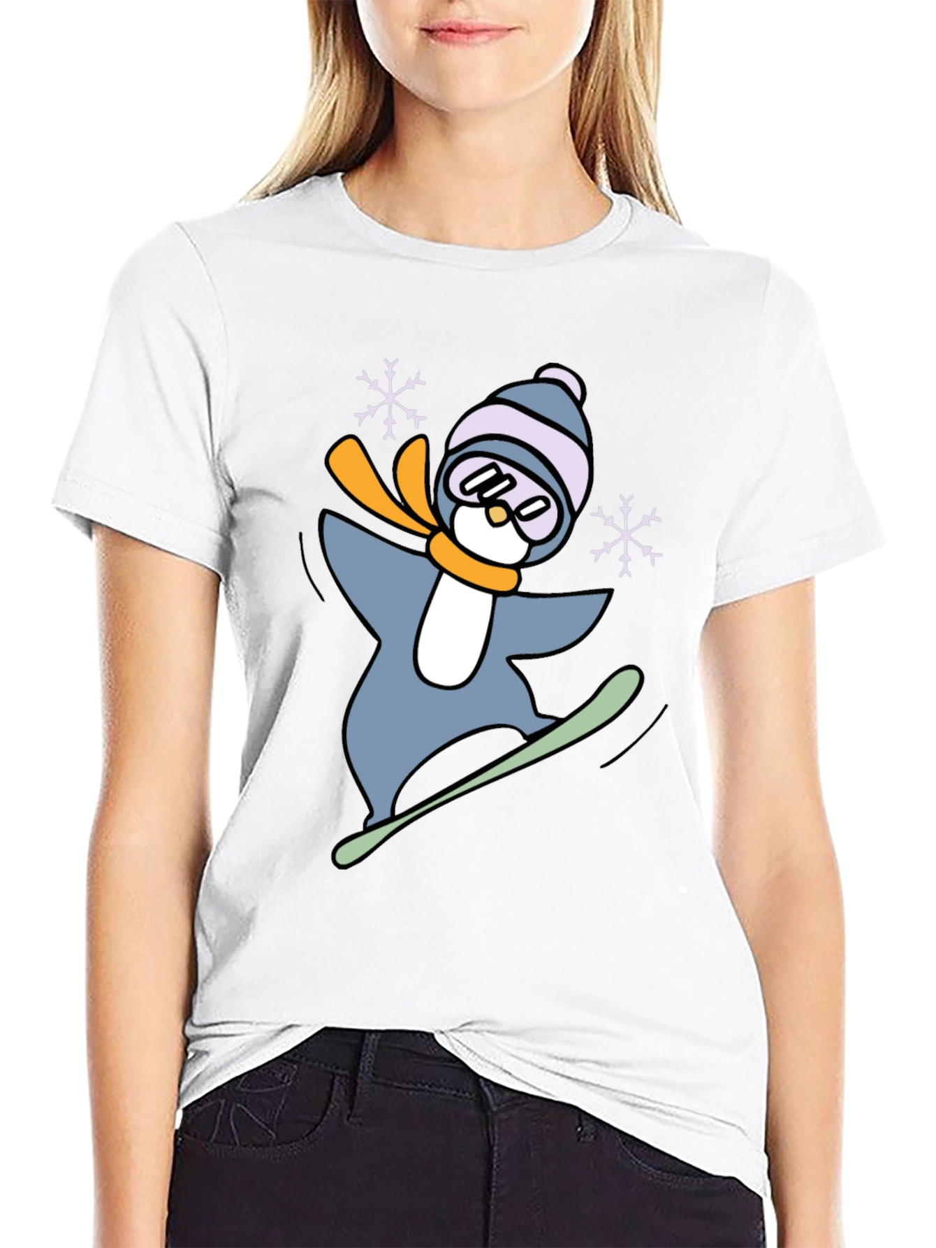 Snowboarding Penguin Graphic Tee