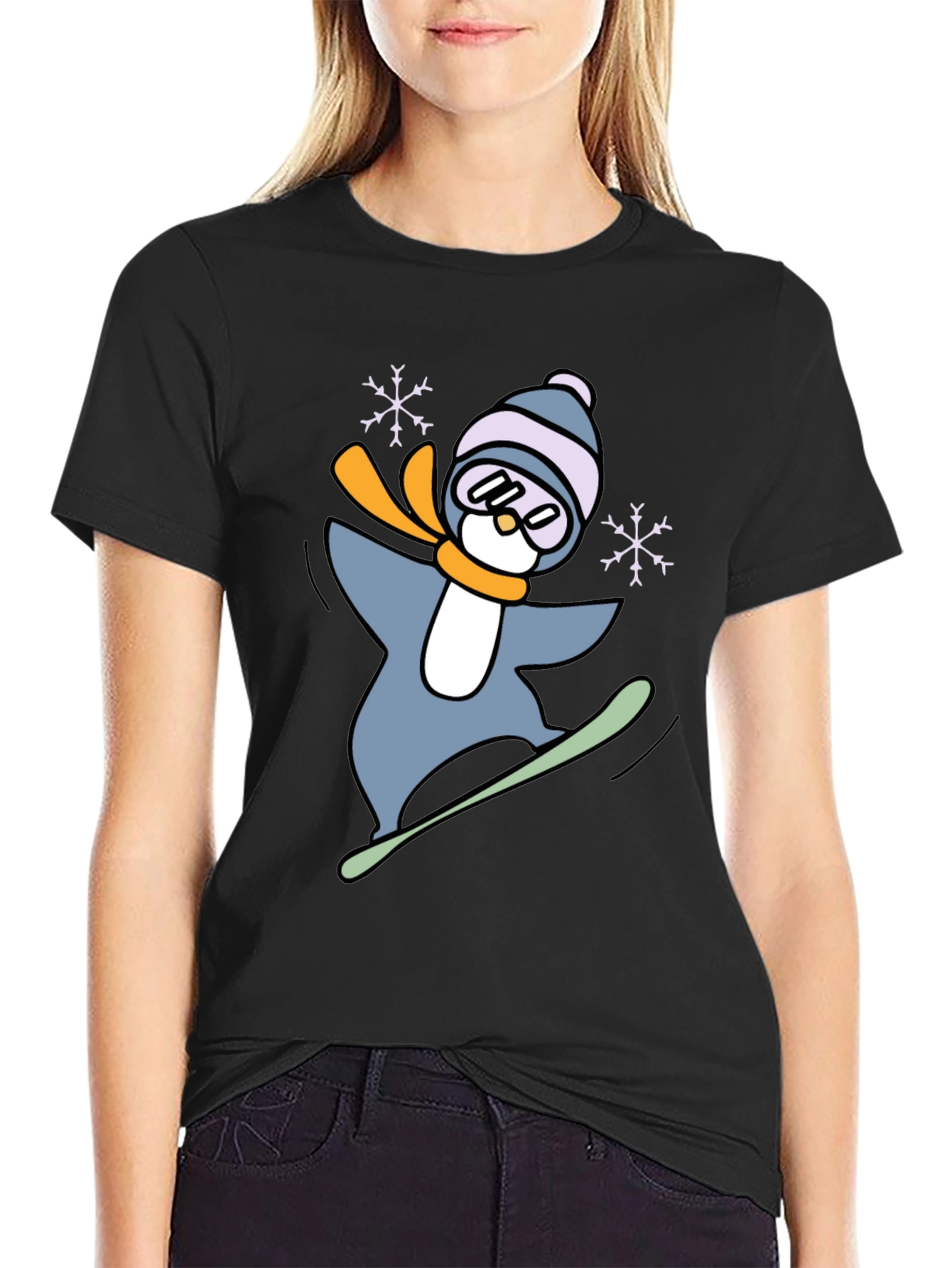 Snowboarding Penguin Graphic Tee