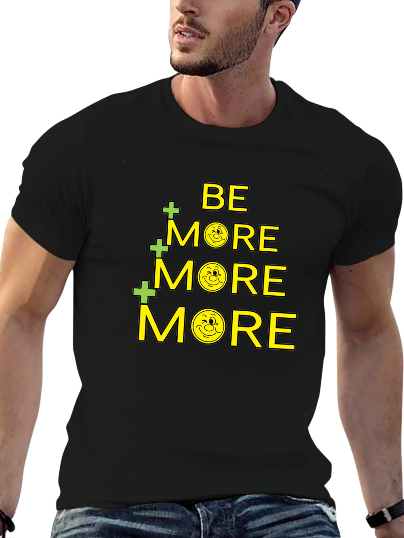 Be More Smiley Face Graphic Black T-Shirt