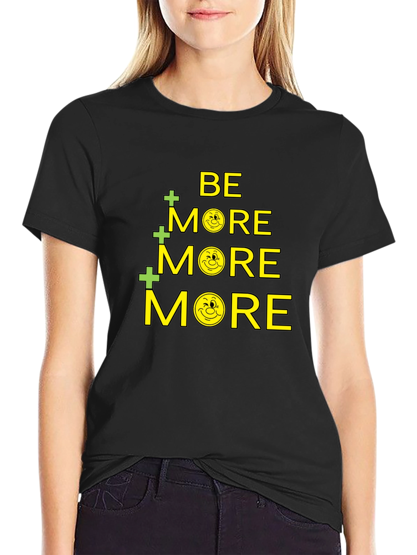 Be More Smiley Face Graphic Black T-Shirt