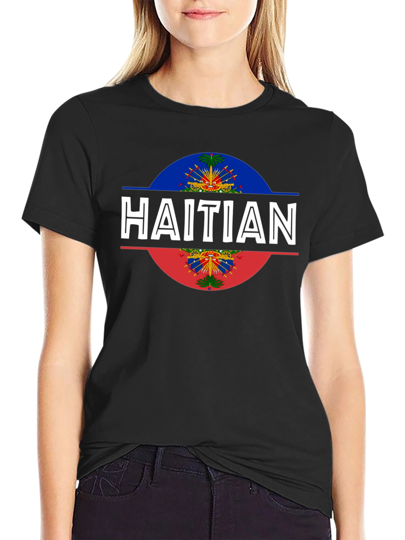 Haitian Flag T-Shirt - Black Crew Neck Tee