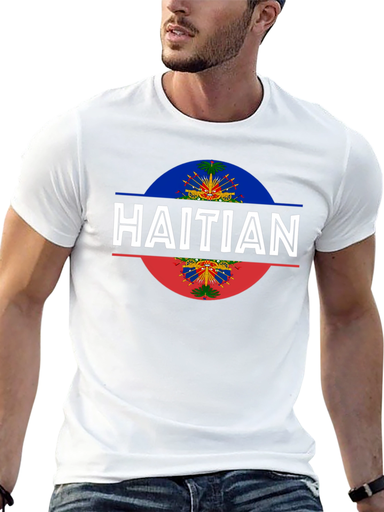 Haitian Flag T-Shirt - Black Crew Neck Tee