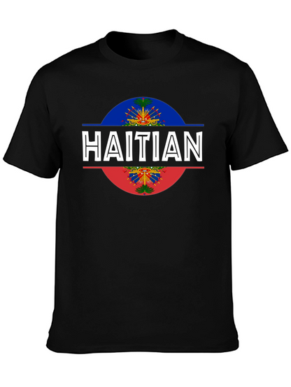 Haitian Flag T-Shirt - Black Crew Neck Tee