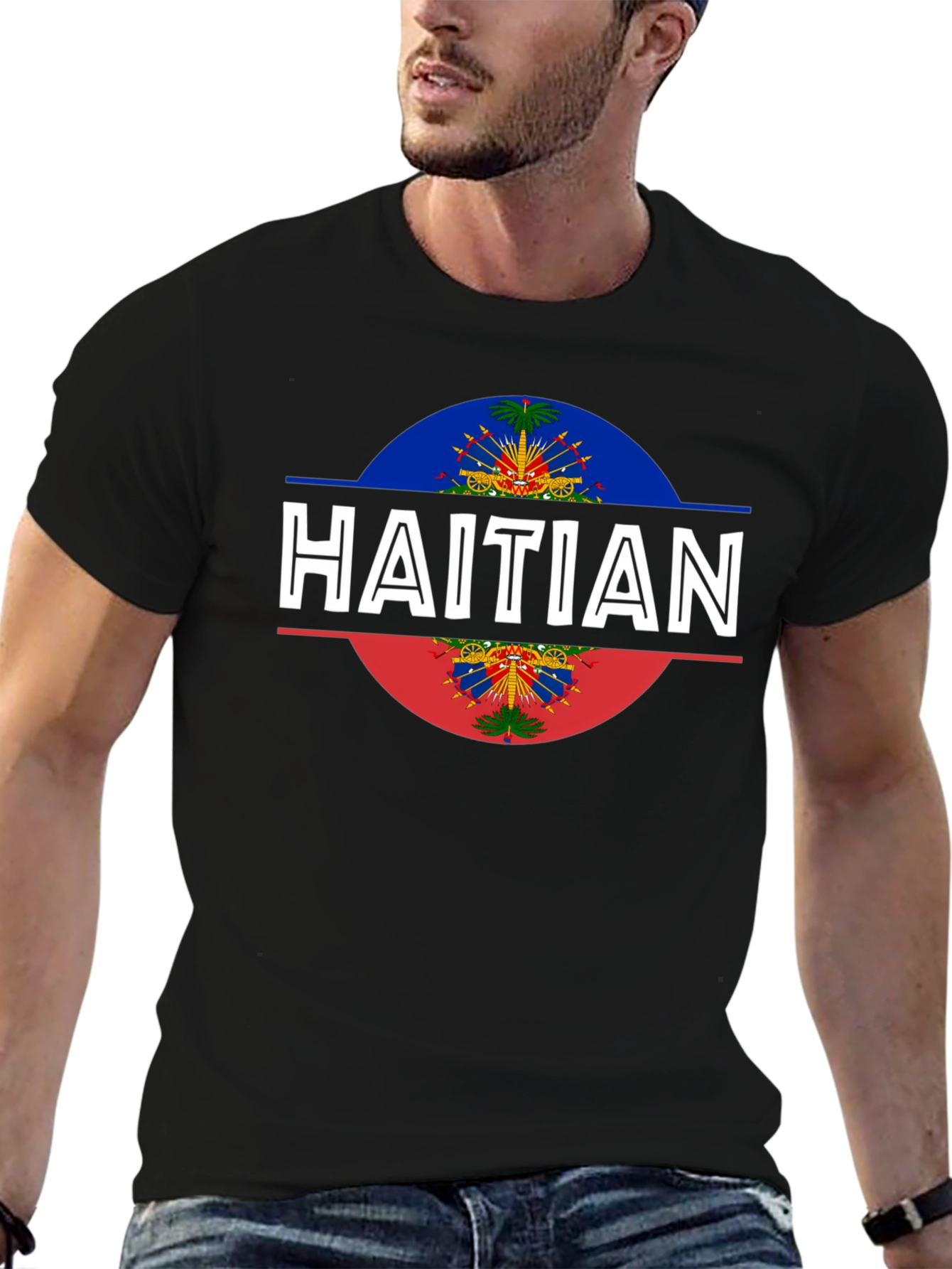 Haitian Flag T-Shirt - Black Crew Neck Tee