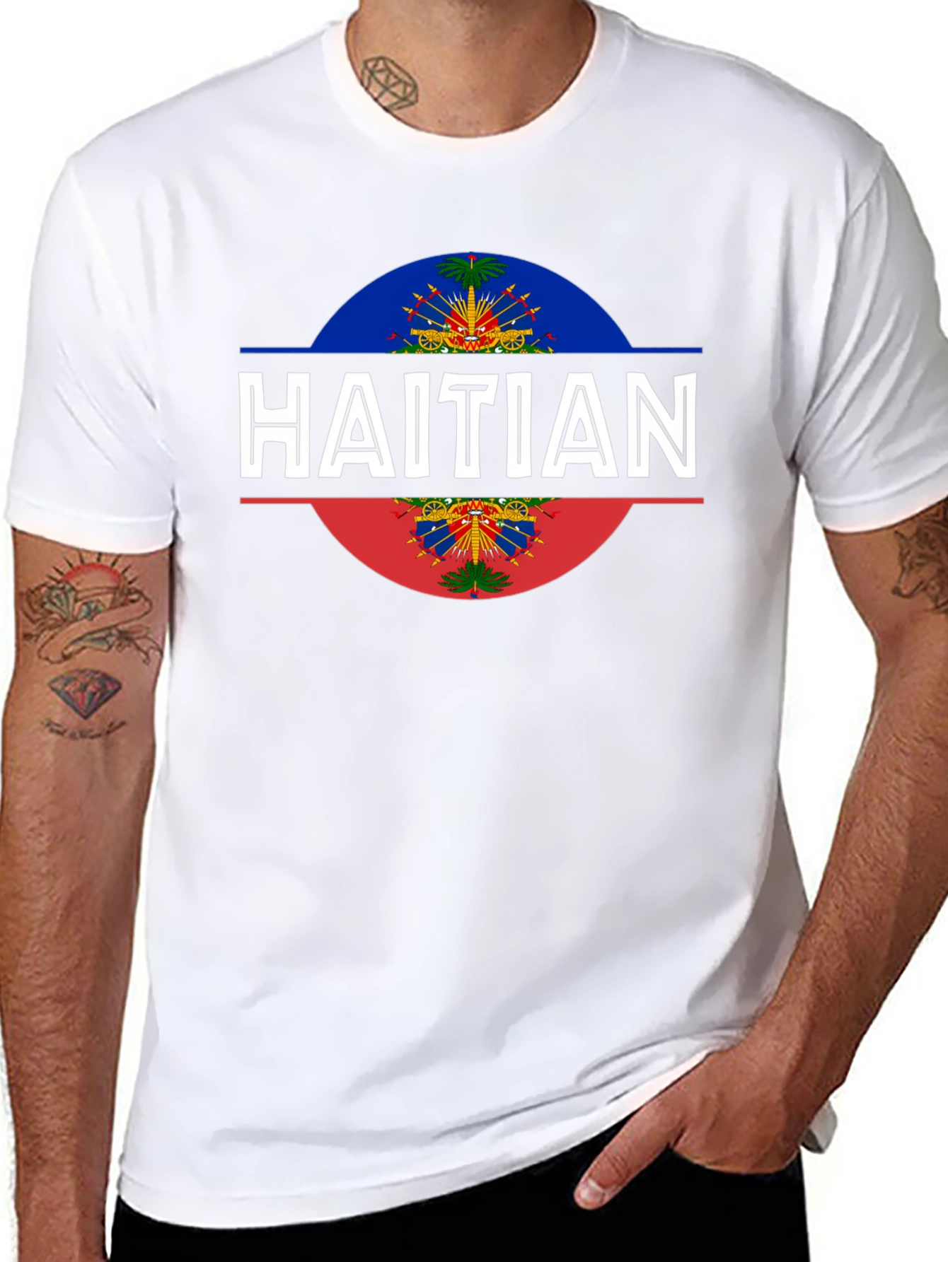 Haitian Flag T-Shirt - Black Crew Neck Tee