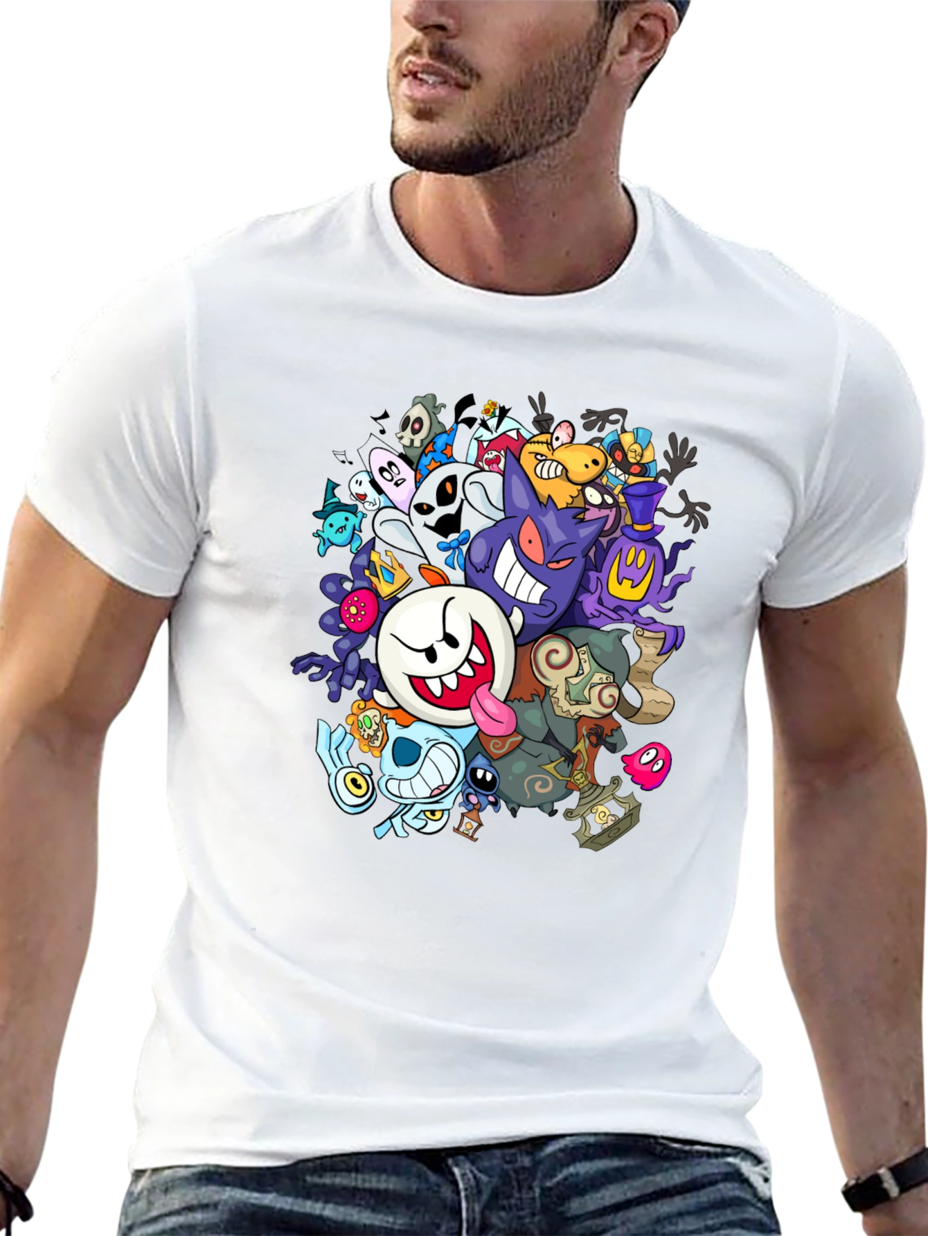 Ghostly Gathering T-Shirt: Spooky Cartoon Design