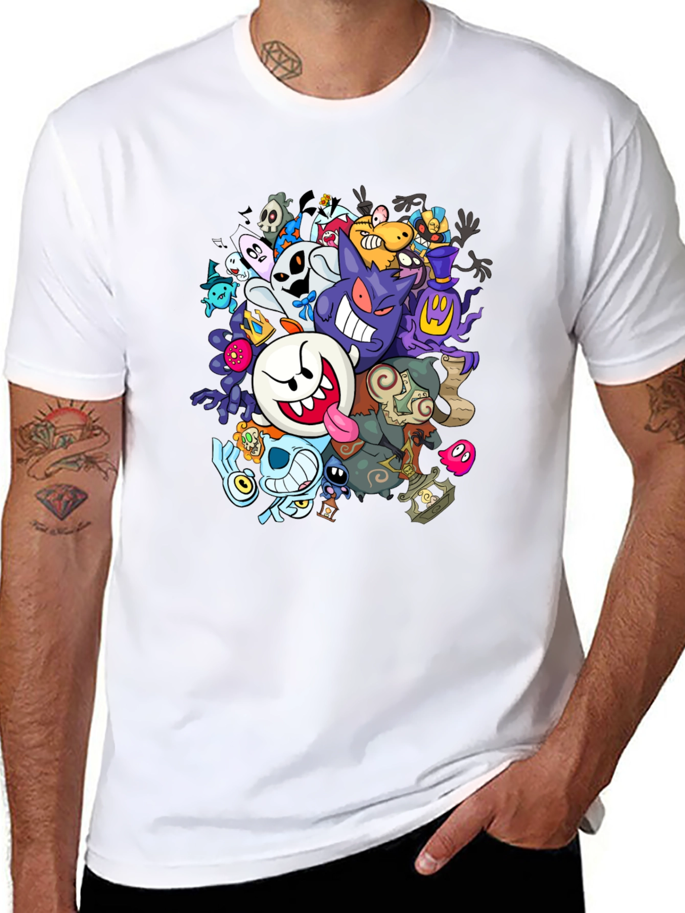 Ghostly Gathering T-Shirt: Spooky Cartoon Design